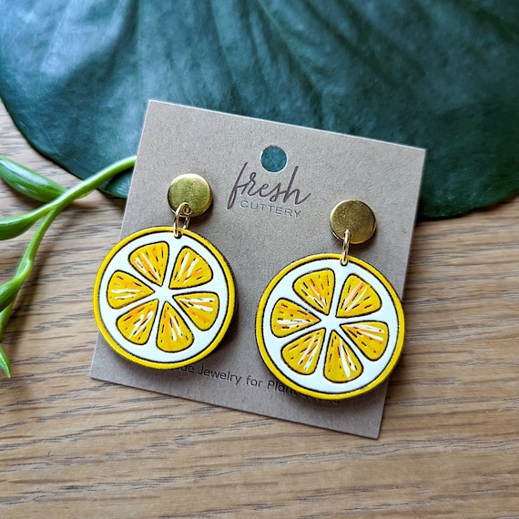Lemon Slice Hand painted Fruit Wood Earrings Etsy Denmark