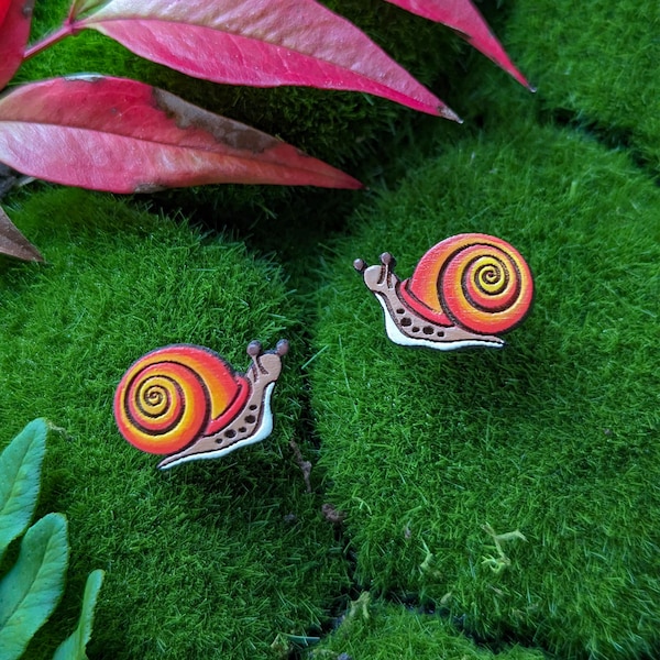 Mini Snail Hand-Painted Cottagecore Wood Stud Earrings