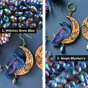 Mystical Raven/Crow Moon Hand-Painted Layered Wood Earrings image 2