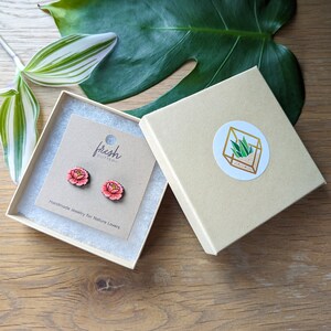 Peony Flower Hand-Painted Cottagecore Wood Stud Earrings image 9