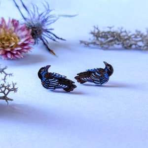 Raven/Crow Hand-Painted Wood Stud Earrings image 4