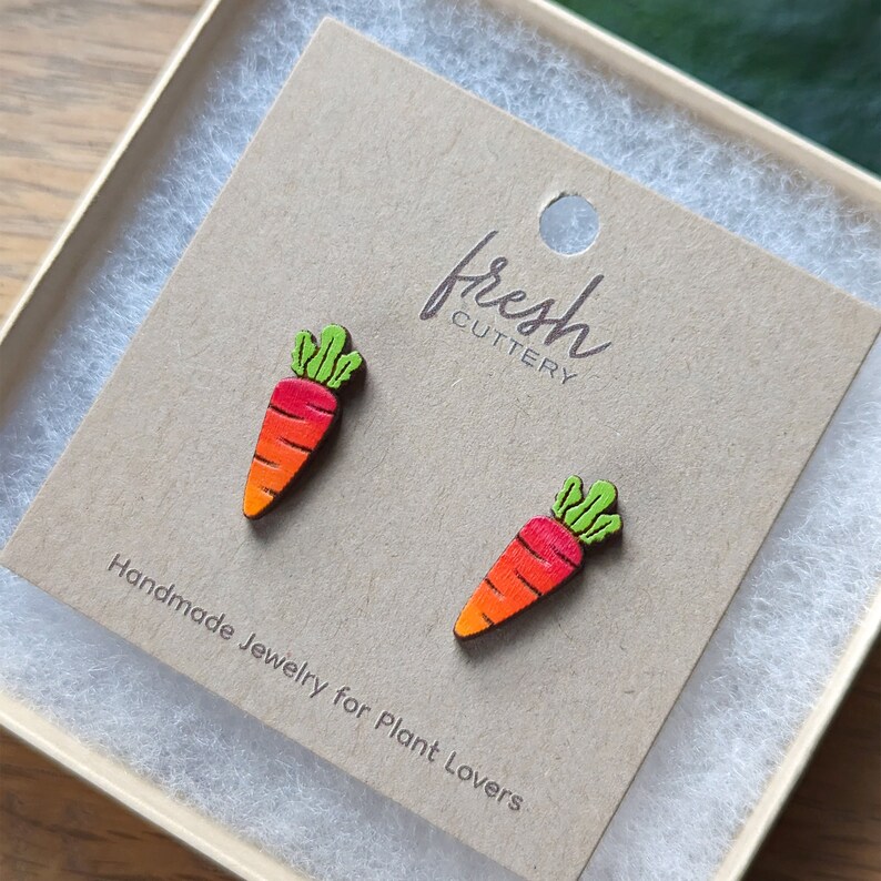 Rainbow Carrot Hand-Painted Cottagecore Wood Veggie Stud Earrings image 8