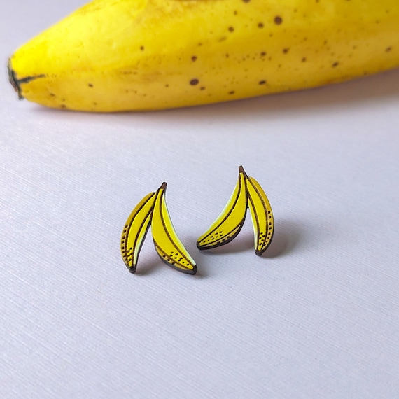 Banana Fruit Hand painted Wood Stud Earrings Etsy Australia