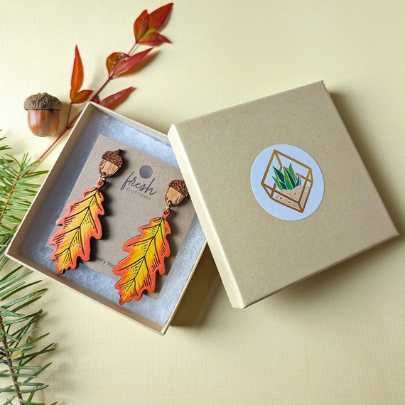 Painted Oak Leaves w/Acorns Earrings Painted Oak Leaves w/Acorns Earrings