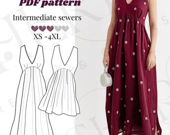 Layla Empire Waist Maxi Dress – Easy Sewing Pattern For Maternity, Printable PDF, XS–4XL