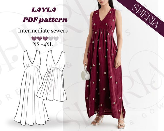 Layla Empire Waist Maxi Dress  Easy Sewing Pattern for Maternity,  Printable PDF, XS4XL - Etsy