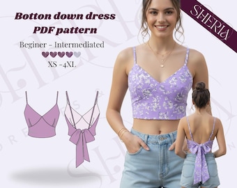 Strap V-neck Crop Top Sewing Pattern: XS-3XL (Instant Download)