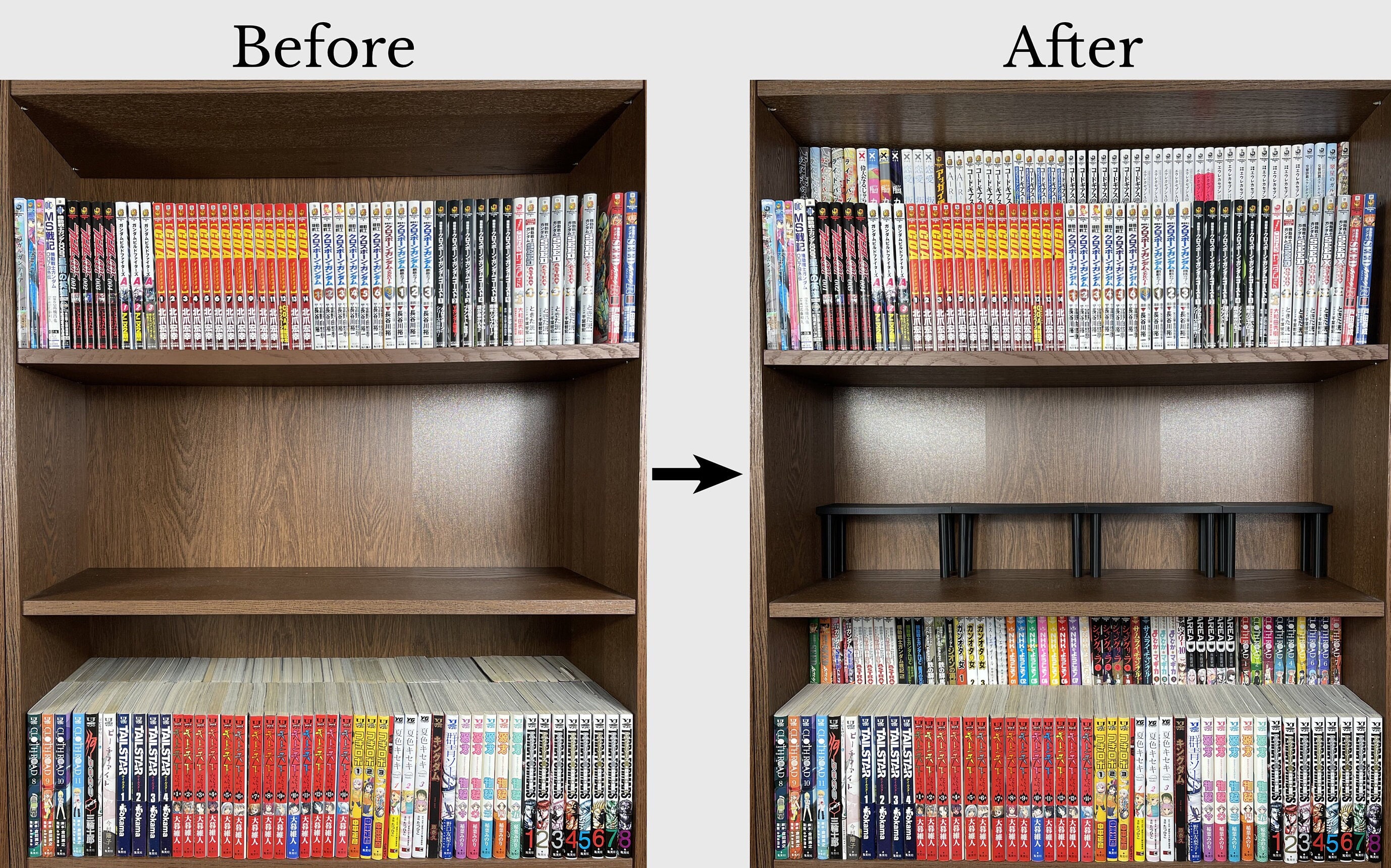 Shelf Riser for Displaying Two Rows of Books on a Single Shelf 