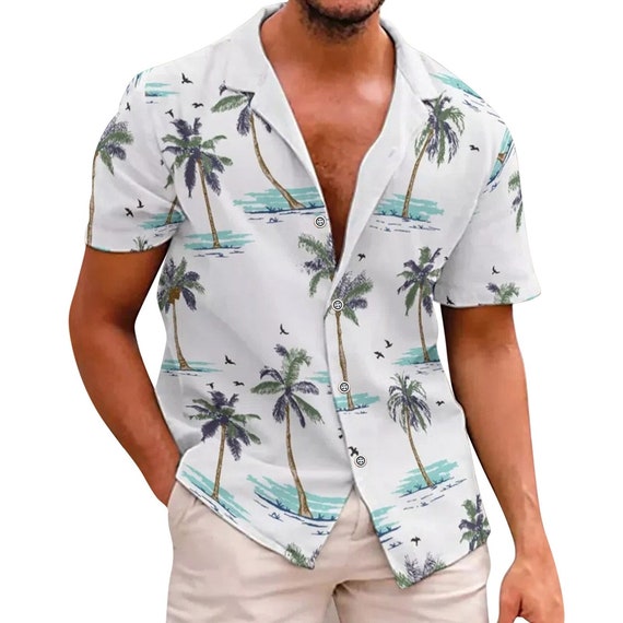 Summer Men Hawaiian Shirt 2022 Beach Short Sleeve Tree Print - Etsy