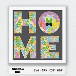 Svg, boîte d'ombre de lapin de Pâques, décoration de Pâques, cadeau de Pâques, boîte d'ombre de Joyeuses Pâques, décoration de printemps, décorations de printemps
