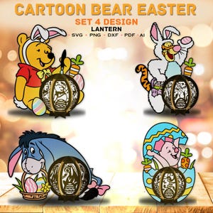 Bundle Osterbär Pooh Laterne Digitale Datei | Osterbär Pooh Laterne Osterlaterne Osterdekoration Schattenbox Ostern Geschenk für Kinder /K232