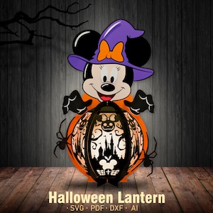Scatola delle ombre del mouse, lanterna del mouse SVG per Cricut, lanterna dei cartoni animati, scatola delle ombre di Halloween, decorazioni di Halloween, lanterna di Halloween, carta tagliata della lanterna