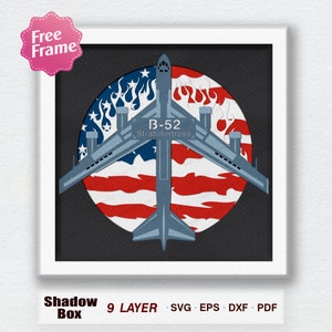 B-52 Stratofortress Shadow Box Svg, Boeing 3D Box, Boeing Light Box svg, Para archivo Cricut, Decoración de la Fuerza Aérea, Fuerza Aérea de los Estados Unidos SVG