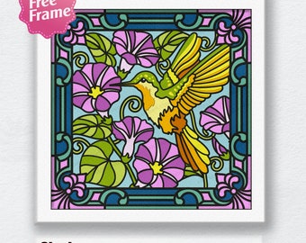 Morning Glory Flowers With Bird Staned Glass Shadow Box Svg,Stained Glass 3D Box,For Cricut file, Morning Glory Flowers ,Morning Glory svg