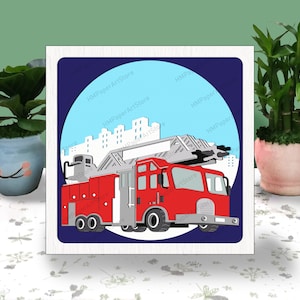 米国の消防車 3D ボックス ペーパー カット ライト ボックス SVG、消防士のシャドー ボックス SVG Cricut ファイル カッティング Cricut、消防士トラック シャドウ ペーパー カット、DIY