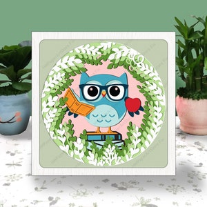 Eule Lehrer 3D Box Papierschnitt Licht Box SVG, Lehrer Leben Shadow Box SVG Cricut Datei Schneiden Cricut, Schule Schatten Papierschnitt
