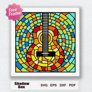 Gebrandschilderd glas klassieke gitaar Shadow Box Svg, klassieke gitaar Gebrandschilderd glas 3D, klassieke gitaar 3D Box, klassieke gitaar Svg, gitaar Svg