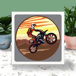MOTOCROSS RIDER 3D Scatola Carta Tagliata Light Box Svg Moto Shadow Box Svg Cricut File Dirtbike Taglio Cricut Off Road Ombra Carta Tagliata