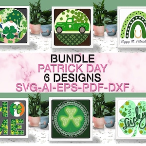 BUNDLE PATRICK Scatola 3D Carta tagliata Light Box Svg, Quadrifogli Shadow Box Svg Cricut File Taglio Cricut, ST Patrick Day Shadow Paper Cut