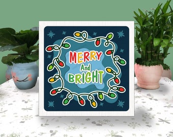 Allegro e luminoso 3D Box Paper Cut, Merry Light Box Svg, Christmas Light Shadow Box Svg, per Cricut File, Buon Natale, Cardstock Svg