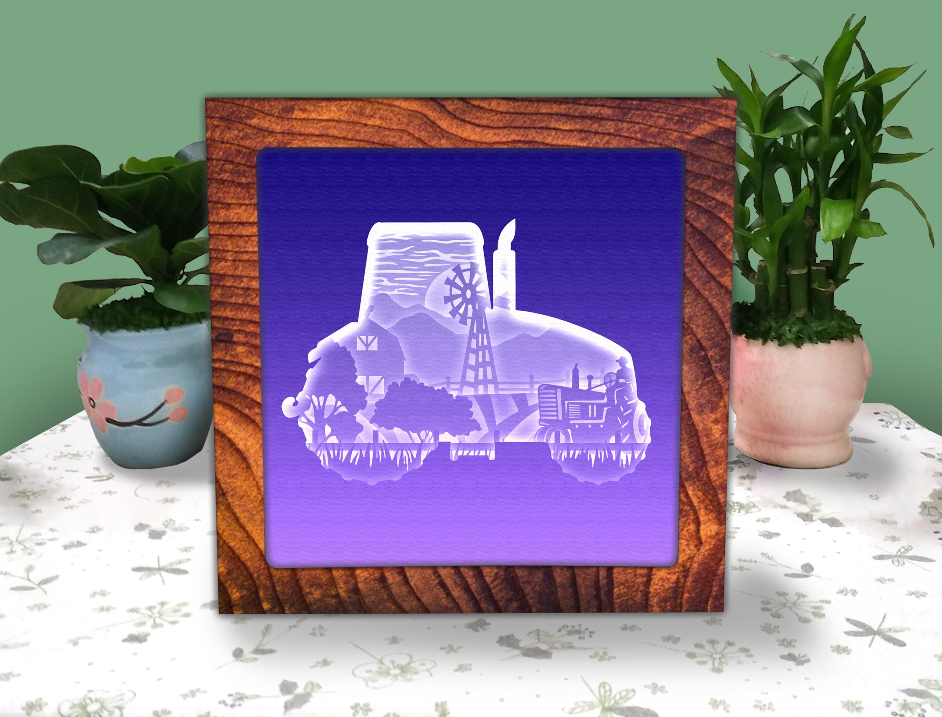 Tractor Shadow Box Tractor Farm Paper Cut Light Box SVG, Tractor Farm Shadow Box SVG ...