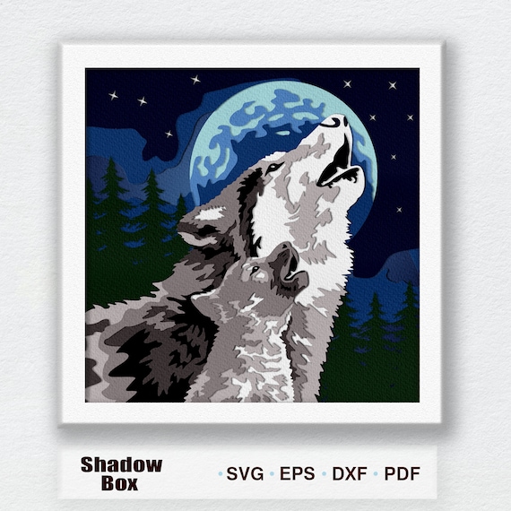 Wolf 3D Box, Wolf Svg, Wolf Shadow Box Svg, Cricut File, Cutting Cricut, Wolf Light Box, Animal 3D Box, 3D Box, Wolf Svg, Paper Cut Template