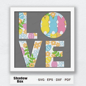 LOVE EASTER Shadow Box Svg, boîte d'ombre de lapin de Pâques, décoration de Pâques, cadeau de Pâques, boîte d'ombre de Joyeuses Pâques, décoration de printemps, décorations de printemps