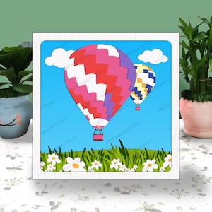 Heteluchtballon 3D-doos papier gesneden heteluchtballon lichtbak Svg heteluchtballon Shadow Box Svg voor Cricut-bestand svg heteluchtballon karton