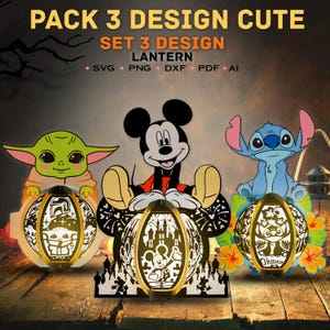 Pack 3 Design Cartoon Lantern SVG for Cricut, Cartoon Shadow Box, Cartoon Lantern,Cartoon Light box,Movie Cartoon Box Lantern,Lantern Decor