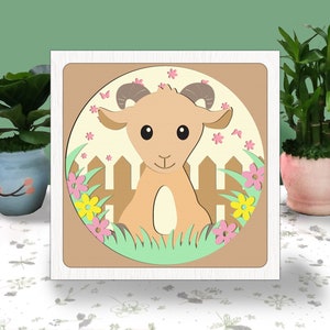 Cute Goat Farm 3D Box Paper Cut Light Box Svg, Baby Goat Shadow Box Svg Farm Cricut File Cutting Cricut, Goat Shadow Paper Cut