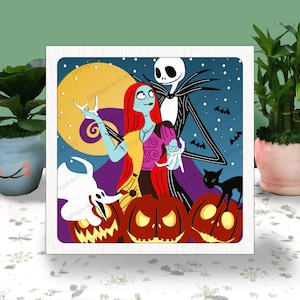 Kocham Jacka i Sally 3D Box Paper Cut, Nightmare Before Light Box Svg, Jack i Sally Shadow Box Svg, Dla pliku Cricut, Cartoon SVG, Halloween