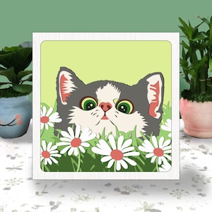 Bébé chat mignon 3D boîte papier découpé caisson lumineux Svg, joli chat ombre boîte Svg Daisy Cricut fichier découpe Cricut ombre papier découpé