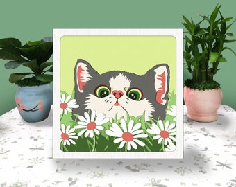 Baby Cat Cute 3D Box Paper Cut Light Box Svg, Cute Cat Shadow Box Svg Daisy Cricut File Cutting Cricut Shadow Paper Cut