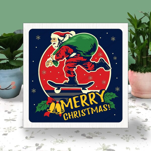Santa Claus Ride Skateboard 3D Box Paper Cut Santa Claus Light Box Svg Christmas Decoration Shadow Box Svg For Cricut File Santa Claus svg Santa Claus Ride Skateboard 3D Box Paper Cut Santa Claus Light Box Svg Christmas Decoration Shadow Box Svg For Cricut File Santa Claus svg
