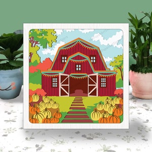 Farm Barn 3D Box Paper Cut, Farm Barn Light Box Svg, Farm Barn Shadow Box Svg, Dla pliku Cricut, Farm Barn SVG, Pumpkin Farm 3D Box, Pumpkin