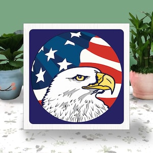 Caja de luz con corte de papel en forma de águila 3D del 4 de julio Svg, caja de sombra PATRIÓTICA Svg Archivo de corte Cricut, corte de papel con sombra del Día de la Independencia