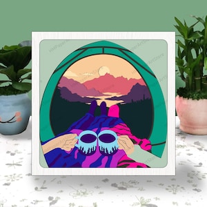 TENDA Vista Montagna 3D Box Campeggio Carta Tagliata Ombra Scatola Avventura Cricut File Taglio Cricut Ombra Carta Tagliata