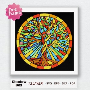 Stained Glass Tree Of Life Shadow Box Svg,Tree of Life Light Box SVG, Stained Glass 3D Box,For Cricut, Tree of Life 3D Box, Tree of Life SVG