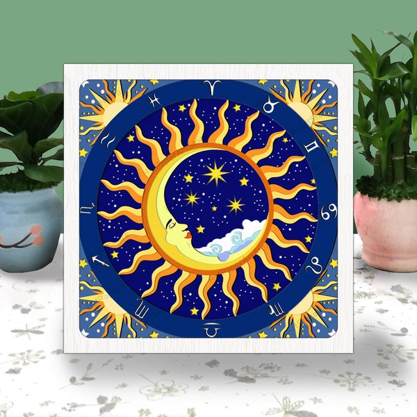 Sun And Moon Embraced 3D Box, Sun And Moon Shadow Box Svg, For Cricut File, Horoscope sign Shadow Box, Sun And Moon 3D Box, Horoscope sign