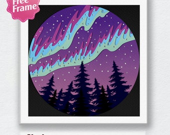 Northern Lights 3D Box Paper Cut Aurora Borealis Light Box Svg, Northern Lights Shadow Box Svg Cricut File Cutting Cricut, Shadow Paper Cut