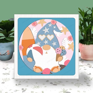 GNOMOS DE VERANO Caja 3D Corte de papel Caja de luz Svg, Caja de sombras de verano Svg Cricut Archivo Corte Cricut, Corte de papel de sombra de gnomo de verano