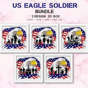 Bundle US Eagle Soldier Shadow Box Svg, boîte 3D de char américain, pour fichier Cricut, America Eagle svg, svg soldats de la marine, svg soldat américain