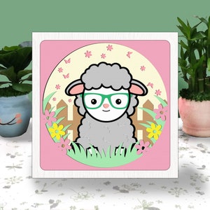 Cute Lamb Farm Bandana 3D Box Paper Cut Light Box Svg, Baby Sheep Shadow Box Svg Farm Cricut File Cutting Cricut, Sheep Shadow Paper Cut