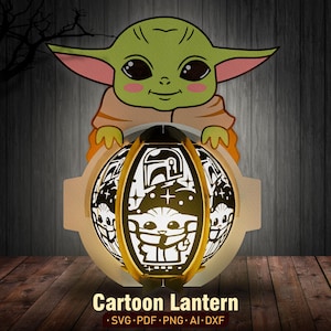 Cartoon Laterne Digitale Datei, Cartoon Lampenkerze, Cartoon Light Box, Baby Yoda Laterne svg, Star Wars Shadow Box, Laterne Papierschnitt