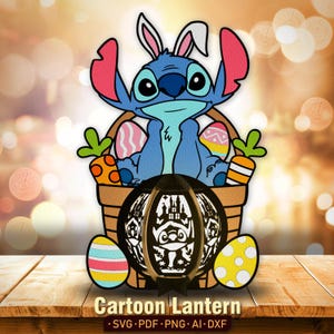 Lanterna di Pasqua Stitch dei cartoni animati SVG / Divertente Pasqua Scatola delle ombre di Pasqua Lanterna dei cartoni animati Scatola luminosa di Pasqua Stitch Uova di Pasqua Stitch Bunny /K213