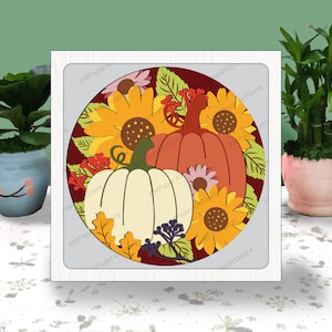 AUTOMNE 3D boîte papier découpé grâce à la boîte lumineuse Svg, automne ombre boîte SVG Cricut fichier coupe Cricut, citrouille ombre papier découpé, bricolage