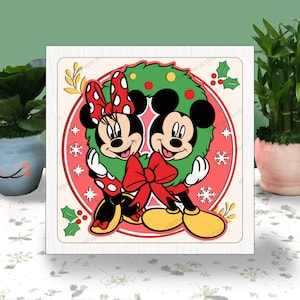Mickey en vriend 3D Box Paper Cut, Mickey Christmas Light Box Svg, Christmas Shadow Box, Svg voor Cricut-bestand, Card Stock Svg, Mickey svg