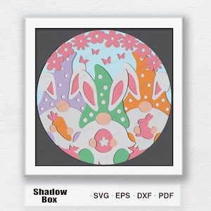 GNOME EASTER Shadow Box Svg, Joyeuses Pâques Shadow Box, décoration de Pâques, cadeau de Pâques, nain de Pâques, gnomes de Joyeuses Pâques, lapin de Pâques Gnome
