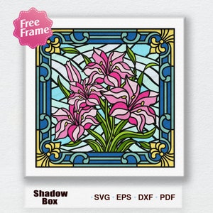 Caixa de sombra de vitral de lírio Svg, caixa de vitral de lírio 3D, caixa de vitral 3D, para cricut, caixa de lírio 3D, flor de lírio SVG, vitral
