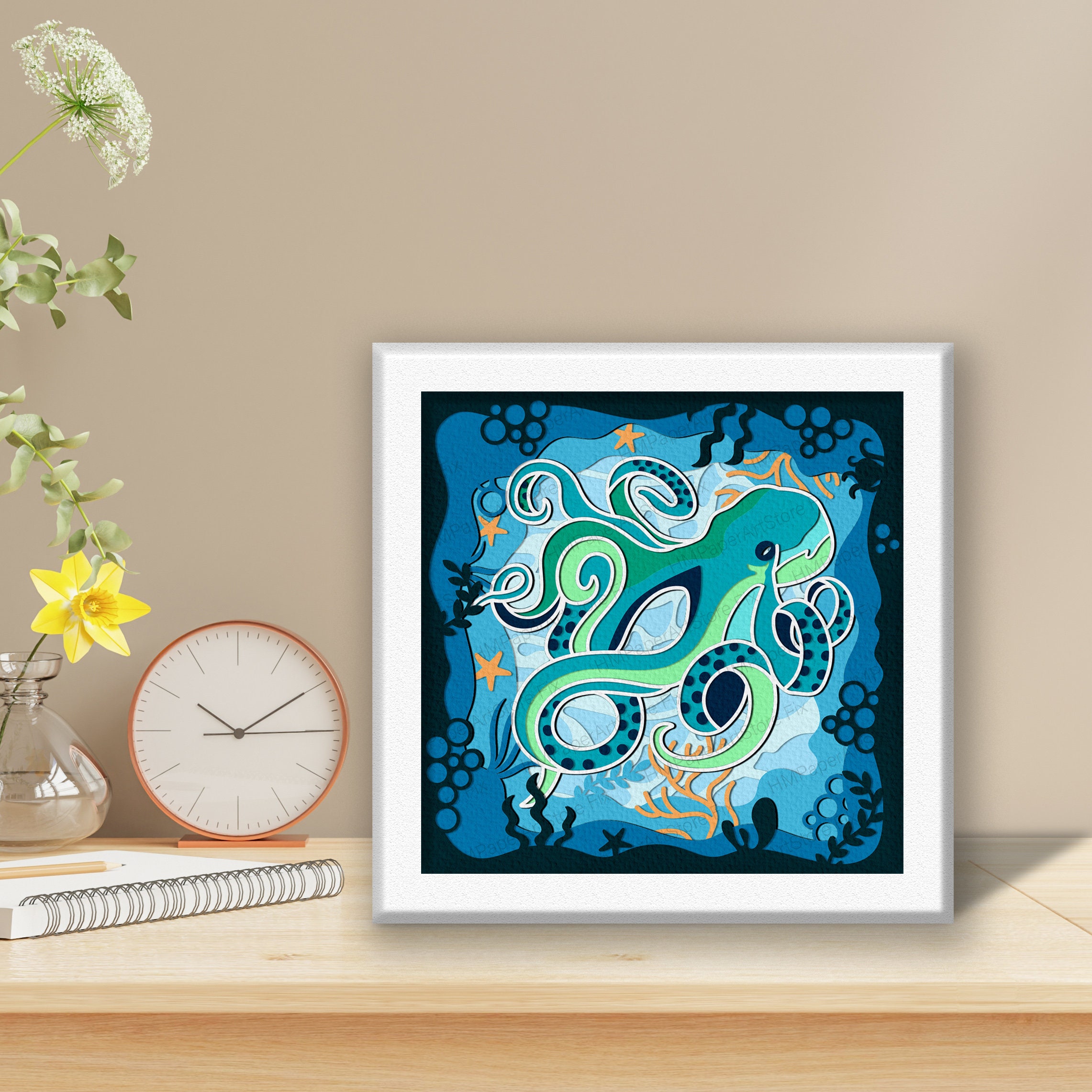 Sea Octopus Shadow Box Svg, Sea Octopus 3D Box, Sea Lions Light Box Svg ...